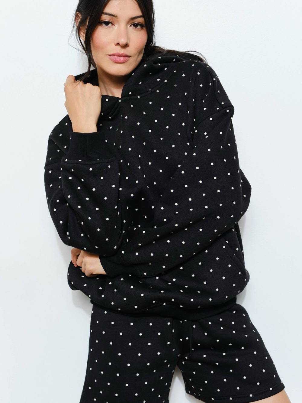 Women's Black Polka Dot Hoodie Sweatshirt